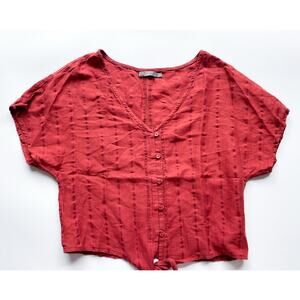 Women's PrAna Red Short Sleeve Tie Front Top Size Small